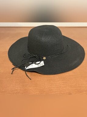 H&M Black Wide-Brim Straw Sun Hat with Braided Band